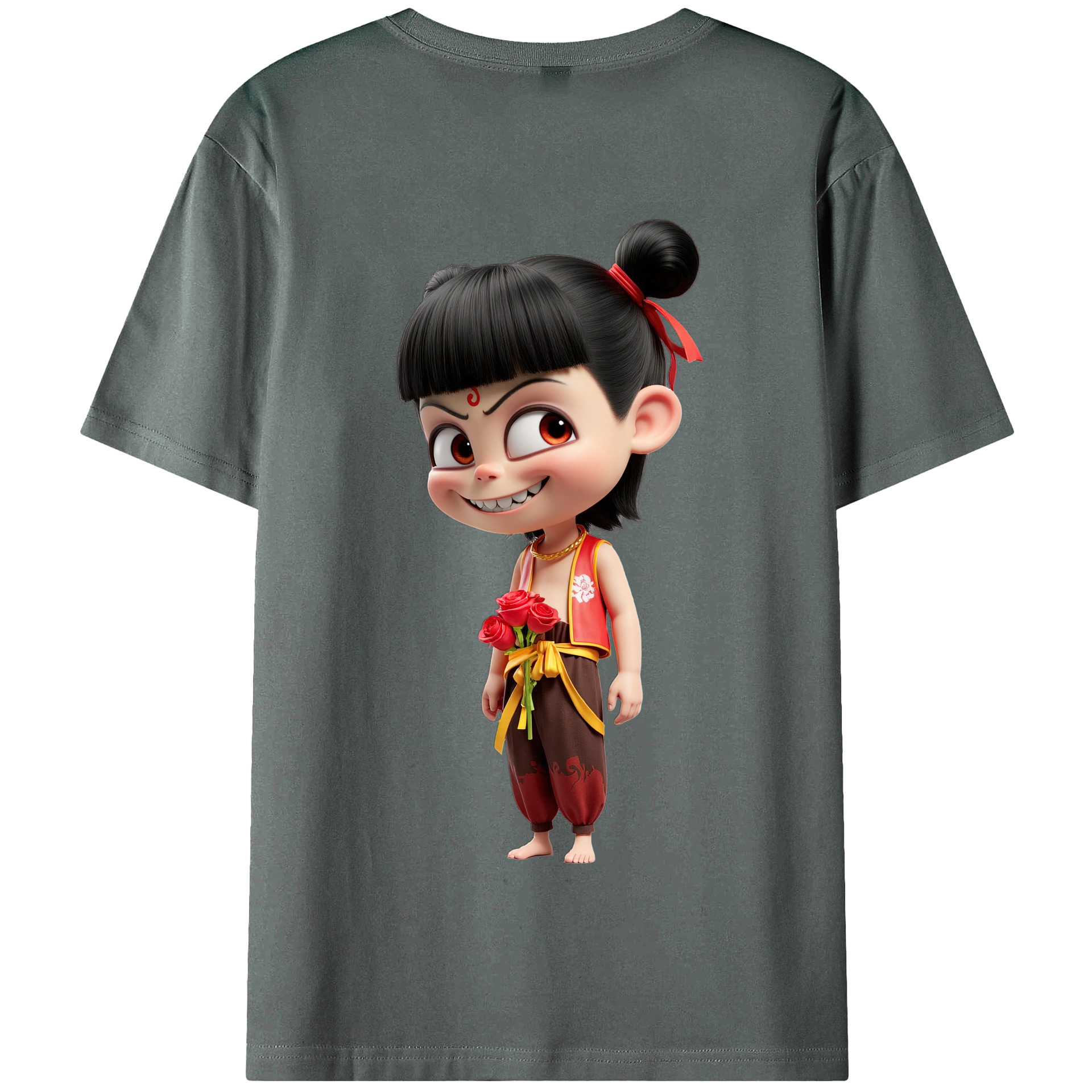 （画像用） Ne Zha 2 ナタ 魔童の大暴れ 綿100％半袖Tシャツ（背面プリント）